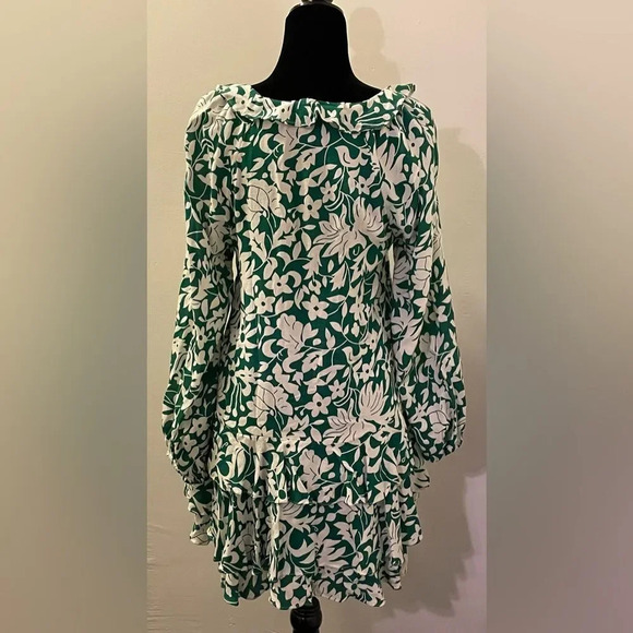 FREE PEOPLE NWOT Rebecca Floral Ruffle Dress in Emerald - Picture 6 of 12